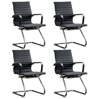Office Guest Reception Chair Set of 4, Conference Room Chairs Waiting Room Chairs 4 Pack, Modern Leather Office Desk Chair No Wheels.（Black） - color: Black, size: 4 Pack