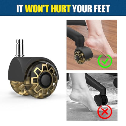 Minewill 2" Office Chair Wheels - Protection for Hardwood Floors and Carpet | Heavy Duty 2000 LBS, 360° Silent Smooth, Standard Stem 7/16″* 7/8″(11mm*22mm),Office Furniture Casters Set of 5(Gold) - color: Gold