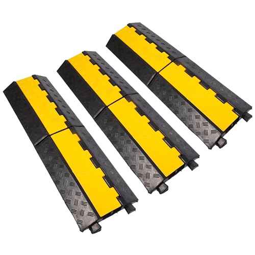 Rubber Cable Ramp Cord Cover Cable Protector Ramps Wire Hose Protective 2 Channel 22000Lbs Load Capacity Traffic Speed Bump for Asphalt Concrete Gravel Driveway Indoor Outdoor, 3 Packs - color: 2 channel-3 pack