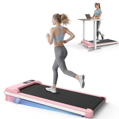 Incline Walking Pad, 3.5HP Foldable Portable Treadmill with Handle Bars, Ultra Quiet ≤40dB Under Desk Treadmills for Home Office, 330LB Capacity, Wide Running Belt, LED Display & Remote Control - color: Bright Pink