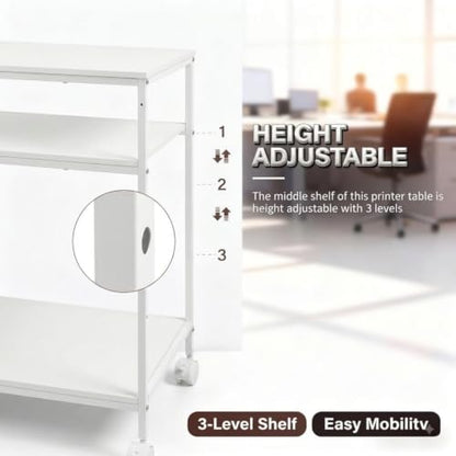 31.5" Heavy Duty Large Printer Stand with Adjustable Storage Shelf, White - color: White, size: 3-Tier