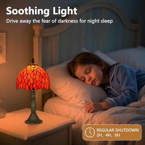 8 Inch Small Stained Glass Style Table Lamp with Remote Control, Orange - color: Orange Wisteria