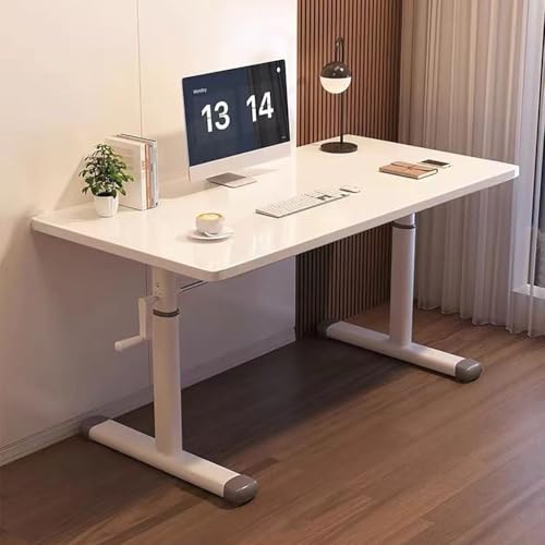 Manual Adjustable Desk, Height Adjustable Standing Desk, Ergonomic Home Office Computer Workstation Writing Desk for Study Room, Bedroom,White,80cm - size: 80cm