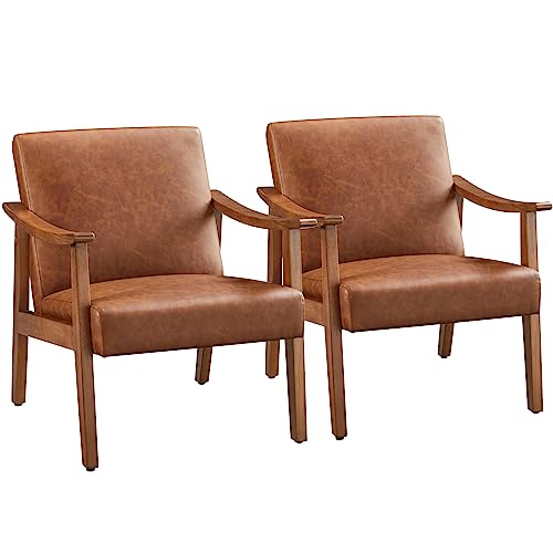 Yaheetech Accent Chairs Set of 2, Mid-Century Armchairs, Light Brown - color: Light Brown
