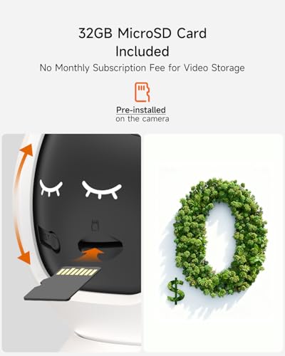 4MP Camera for Home Security, Free 32GB SD Card, Non-Subscription AI Human/Pet/Crying Detection, 2.5K Dog Cat Pet Camera with Phone APP, 360° Coverage, 2-Way Talk, IR Night Vision, 2.4G WiFi - style: 2.5K Camera with 32GB Card