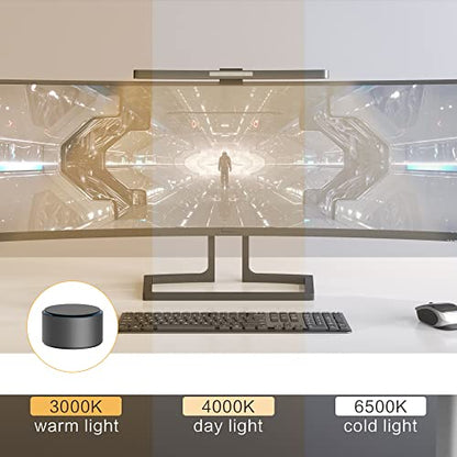 ONWAY Curved Monitor Light Bar with Wireless Remote,Monitor Auto-Dimming and Camera Base,Applicable to All Screens. No Screen Glare,for Home Office - color: Black