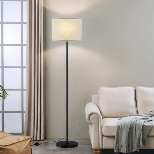 Ambimall 60'' Modern Floor Lamp with Shade, Tall Lamps for Living Room, Bedroom, Office, Dining Room, Beige Shade with Black Pole(Without Bulb) - color: Beige Black (1 Pcs), size: 60 Inches(Without Bulb)