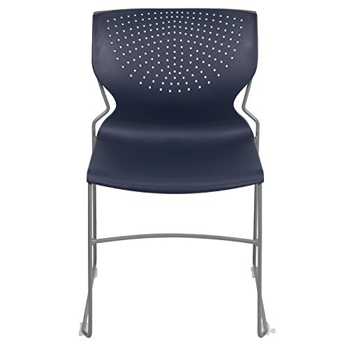 EMMA + OLIVER Home and Office Navy Full Back Stack Chair with Gray Fr | Powder Coated, 661 LBS. Weight Capacity - color: Navy