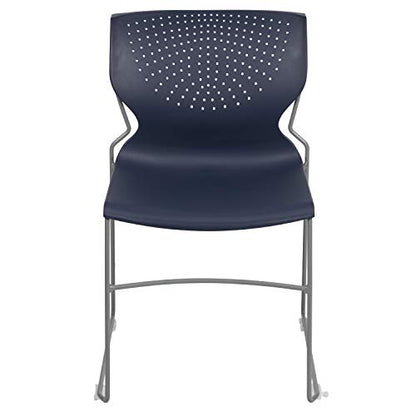 EMMA + OLIVER Home and Office Navy Full Back Stack Chair with Gray Fr | Powder Coated, 661 LBS. Weight Capacity - color: Navy