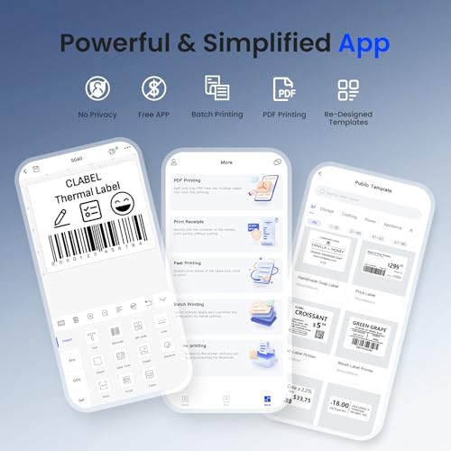 CLABEL 221B 2" Bluetooth Thermal Label Printer with 1 Label Roll, Black | Portable Inkless Barcode Maker, Compatible with iOS and Android, Ideal for Small Business, Retail, Office and Home - color: Black