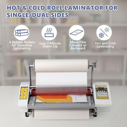 13.5" Laminator Machine High Speed Hot and Cold Roll Laminating Machine Single/Dual Sides with Digital Display for A3/A4 Paper Lamination, Speed Adjustable 3 Minute Warm-Up, 110V (Film not Included)