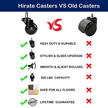 Hirate 2 inch Office Chair Caster Durable PU Wheel Replacement Set of 5 Black - color: Black, size: 2 inch