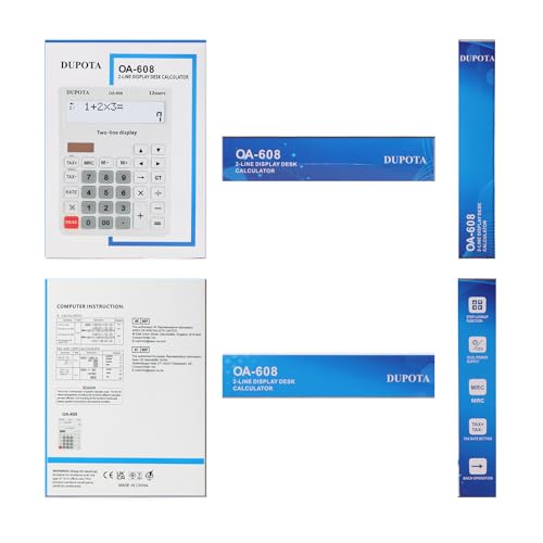 Desktop Calculator Large Display Big Buttons with 12 Digits 2-line | Solar Power and Battery, Accounting Calculator with Tax and Check Function for Office, Home and Business (OA-608) - size: OA-608