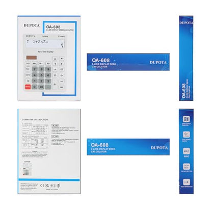 Desktop Calculator Large Display Big Buttons with 12 Digits 2-line | Solar Power and Battery, Accounting Calculator with Tax and Check Function for Office, Home and Business (OA-608) - size: OA-608