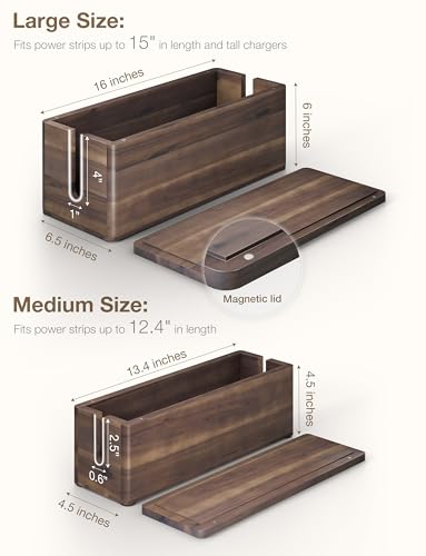 TIDITA Set 2 Wooden Large Cable Management Box Round Edge (Walnut Color) - color: Walnut, size: 16"+13.5"