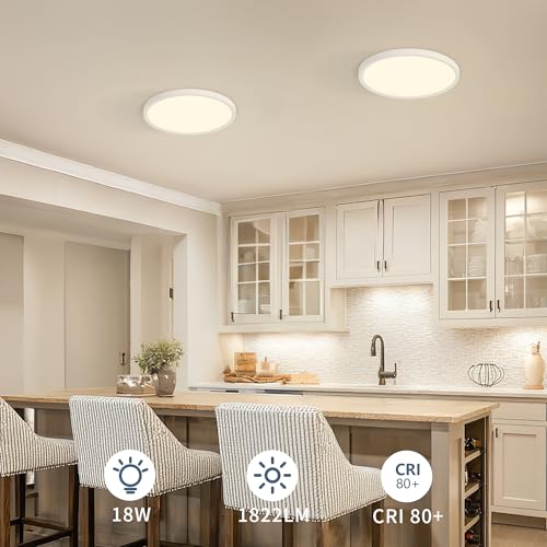 6 Pack 8.6 Inch LED Flush Mount Ceiling Light, ETL ,18W, 1822LM, 3000K/3500K/4000K/5000K/6500K CCT Selectable, 0.66in Ultra Thin Round Flat Panel Ceiling Light Fixture for Bedroom, Kitchen (White) - color: White, size: 8.6"-6pack