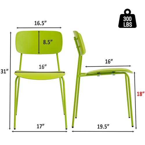 Sidanli Stackable Chairs Set of 4, Metal Waiting Room Chairs with Plastic Seat, Capacity 300lbs, Stacking Chairs for Office Conference Break Room Lobby, Green - color: Green