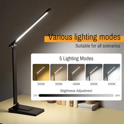 Rechargeable LED Desk Lamp, 800LM 2600mAh Reading Table Lamp - color: Black