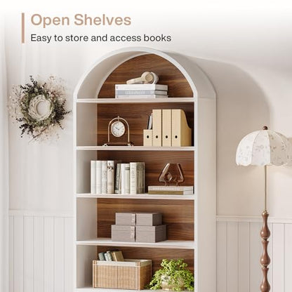 Tribesigns 76.8" Tall Arched 5-Tier Bookcase with File Cabinet Drawer - color: White