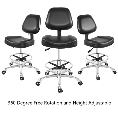 Grace&Grace Drafting Chair Tall Office Stool with Wheels,Heavy Duty Shop Stool Chair for Studio,Workshop,Office, Home Office (Black, Classic with Footrest)