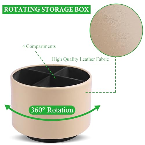 Round Leather Art Supply Organizer,Remote Control Holder,360 Degree Spinning,Multi-Functional Pencil Holder,4 Compartments Desktop Stationary Organizer(1-Oil Apricot) - color: 1-Oil Apricot
