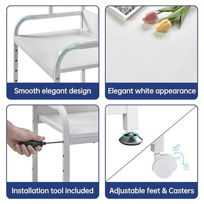 Fannova White Printer Stand with Storage, 3 Tier Printer Table with Height Adjustable Shelf, Rolling Printer Cart with Wheels for Home Office Organization - color: White