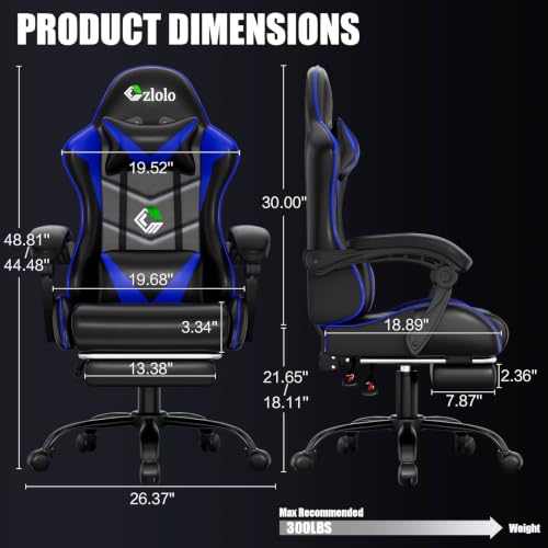 Czlolo Gaming Chair with Footrest Racing Style Lumbar Support Massager Video Game Chair with Metal Legs, High Back Reclining Gamer Chair with Headrest, 360° Swivel Office Computer Desk Chair (Blue) - color: Blue