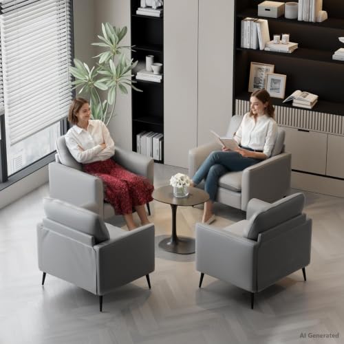 TYBOATLE Grey Faux Leather Accent Chair Set of 2 | Comfy, Cozy, Reading, Mid Century Modern, Curved Armrest, Reception, Living Room, Office - color: Grey