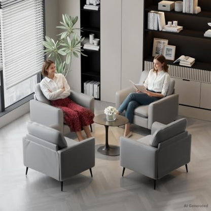 TYBOATLE Grey Faux Leather Accent Chair Set of 2 | Comfy, Cozy, Reading, Mid Century Modern, Curved Armrest, Reception, Living Room, Office - color: Grey