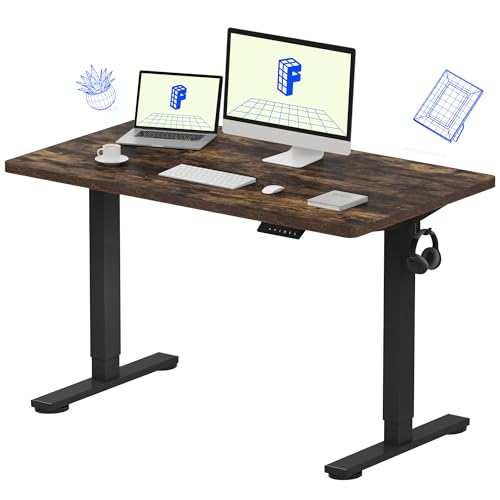 FLEXISPOT EN1 One-Piece Standing Desk, Electric Adjustable with 4 Memory Presets, 176 LBS Capacity, Stable & Quiet, Seamless Desktop for Home Office & Dual Monitors, 48"x24" Rustic Brown - color: Rustic Brown, size: 48x24"