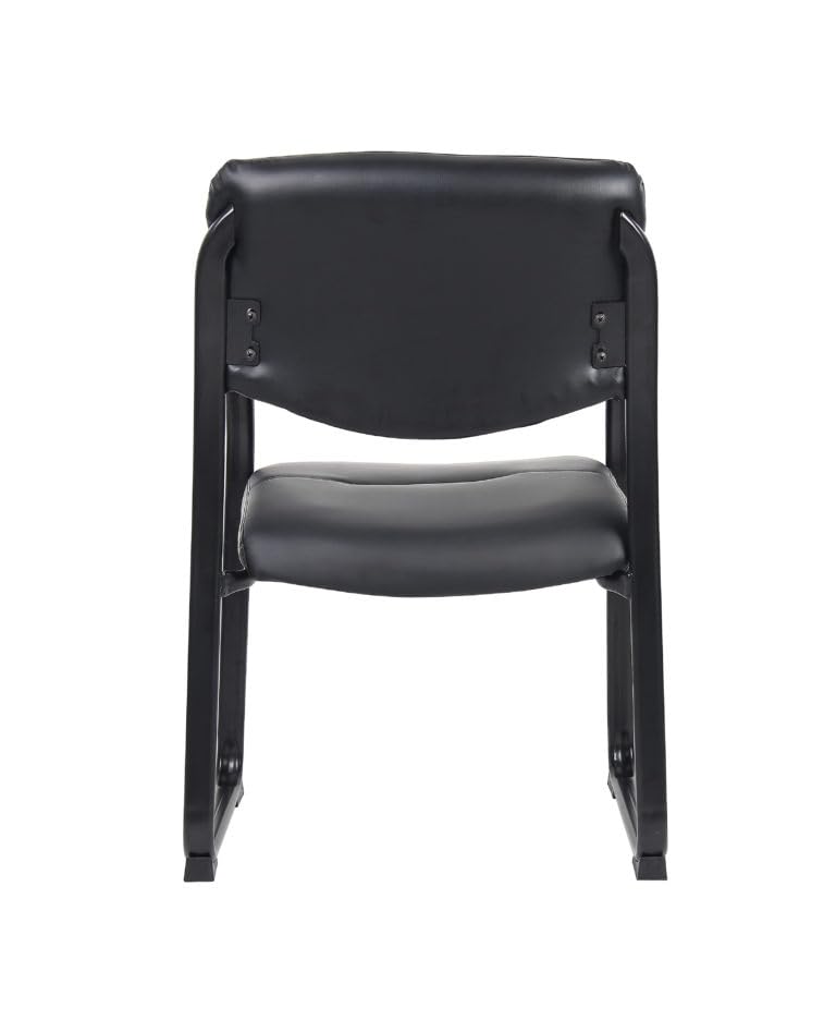 Boss Office Products Leather Sled Base Side Chair with Arms in Black (B9519)