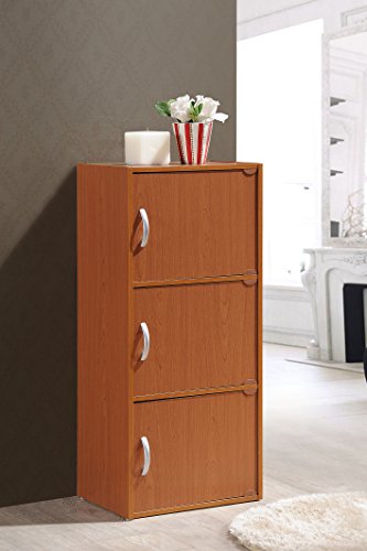 Hodedah 3-Shelf, 3-Door Bookcase in Cherry - color: Cherry