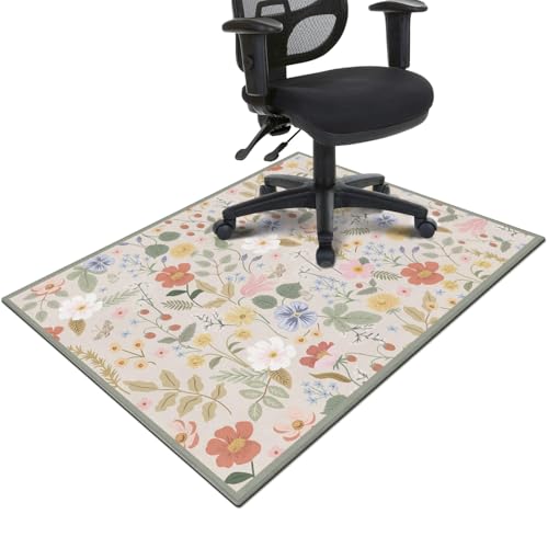Office Chair Mat for Hardwood & Tile Floor,Boho Floral 36"x48" Office Computer Chair Mat for Rolling Chairs,Under Desk Non Slip Gaming Rug,Rubber Backing Large Low-Pile Carpet Protector Mat(Cream) - color: Cream, size: 36"*48"