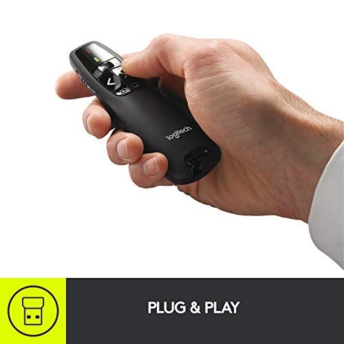Logitech Wireless Presenter R400, USB-A PowerPoint Clicker with Laser Pointer, Wireless Presentation Clicker Remote - color: Red Laser, style: 5 buttons