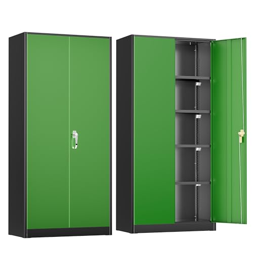 Greenvelly Metal Storage Cabinet with Doors and Shelves, 72" Inch Locking Metal Cabinet,Garage Storage Cabinet for Garage Office School Warehouse (Black Green) - color: Black Green, size: 72 Inch - Large