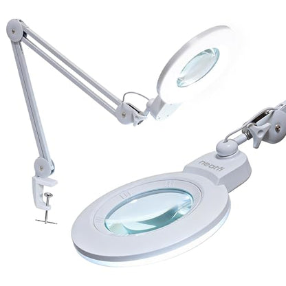 Neatfi XL Bifocal LED Magnifying Lamp, 7” Glass Lens, 2.25X/6X Magnification, 1,600 Lumens Dimmable | Hands-Free Close Work | Crafting, Jewelry & Reading (White-2, 7-inch Lens, Non-CCT with Clamp) - color: White-2, size: 7-inch Lens, Non-CCT with Clamp