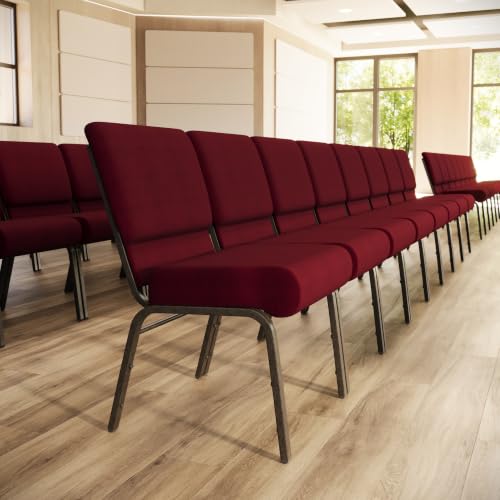 Flash Furniture 4 Pack HERCULES Series 21''W Stacking Church Chair in Burgundy Fabric - Gold Vein Frame - color: Burgundy Fabric/Gold Vein Frame, size: Set of 4
