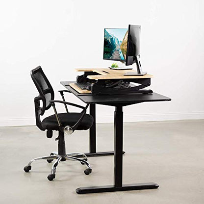 VIVO 36 inch Height Adjustable Stand Up Desk Converter, V Series, Quick Sit to Stand Tabletop Dual Monitor Riser Workstation, Light Wood Top, Black Frame, DESK-V000VO | Height Adjustable, Stand Up Desk Riser, Wide Keyboard Tray, Dual Monitor and Laptop Wo