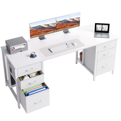ODK 63 inch Computer Desk with 6 Fabric Drawers, Home Office Desk | White Desk with File Drawers Cabinet, Writing Table Desk with Large Storage for Study, Gaming - color: White