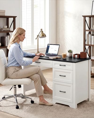 Garvee Black Farmhouse Executive Desk with File Cabinet & Storage Drawers, Space-Saving Small Home Office Desk for Bedroom - color: Black