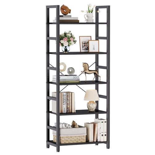 DUMOS 5-Tier Bookshelf, Modern Tall Bookcase | Open Storage Display Shelf for Living Room, Bedroom, Home Office, Narrow Standing Shelving Unit for Books, CDs, Décor Black - color: Modern Black, size: 5 Tier