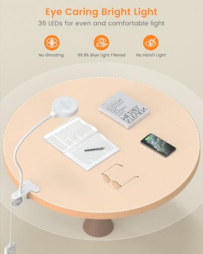 Glocusent 5W Desk Lamp with Remote, 3 Colors & 5 Brightness Reading Lights | Flexible Gooseneck Clip on Lamp, 30-Min Timer Reading Lamp, Perfect Clip on Light for Bunk,Bed,Headboard,Table,Work,Craft - color: White with Remote