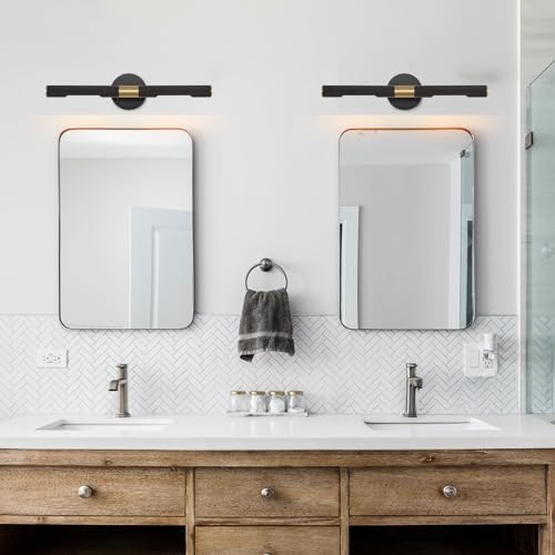 Modern Picture Light 19 inches Brushed Brass Gold Black Wall Sconce with Knurled Texture Cylinder Metal Shades Rotatable 360°Indoor Wall Lighting Fixture for Bathroom Vanity Lights Bedroom - color: 19 inches Gold/Black-Knurled Texture Shades