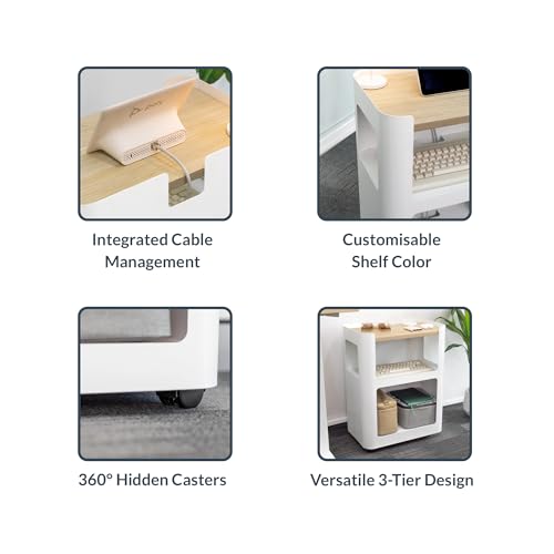 Desky Open Mobile Pedestal - Black Frame/Natural Walnut Top. Compact Office Drawer Cabinet on Wheels - color: Natural Walnut / Black, size: Black