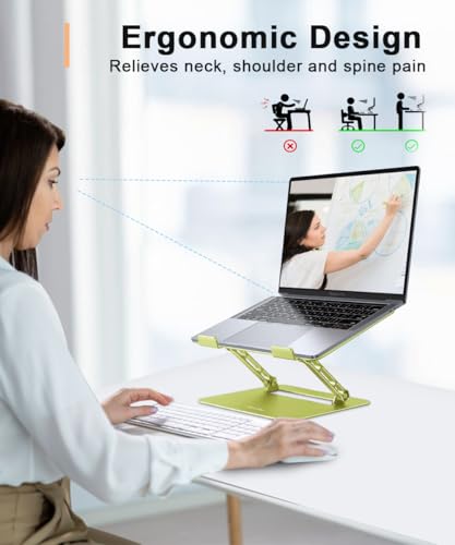 Aoviho Laptop Stand for Desk,Adjustable Laptop Stand Holder and Riser,Foldable Aluminum Notebook Computer Stands for MacBook Air Pro HP Lenovo Dell Samsung Chromebook, 10-15.6 inch,Yellow Green - color: Yellow Green