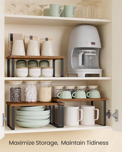 SONGMICS Cabinet Organizer Shelf, Set of 3 Spice Rack, Kitchen Storage | Slim Suit Hangers, with Non-Slip Pants Bar, 360° Swivel Hooks, for Shirts, Dresses & Casual Wear, Ink Black, UCRW030B01 - color: Rustic Brown + Matte Black