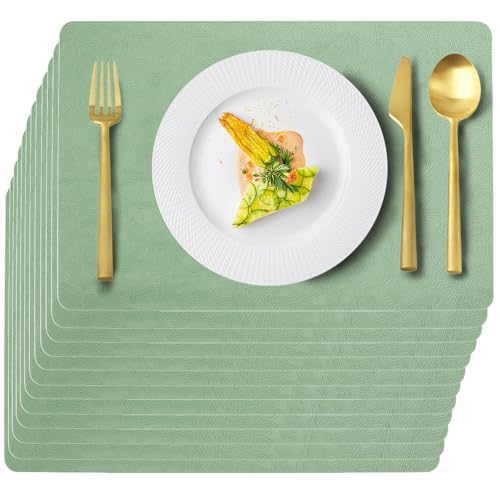 Green Plastic Vinyl Placemats Set of 12, Waterproof Heat Resistant Table Mats,Faux Leather Wipeable Washable Easy Clean Non-Slip Place Mats for Indoor Outdoor(12,Green) - color: Green