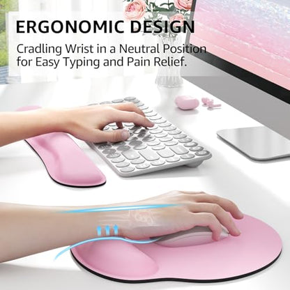 KTRIO Keyboard Wrist Rest & Mouse Pad with Wrist Rest, Pale Pink | Memory Foam Wrist Support, Ergonomic Design, Non-Slip Base, Office and Home Use - color: Pale Pink