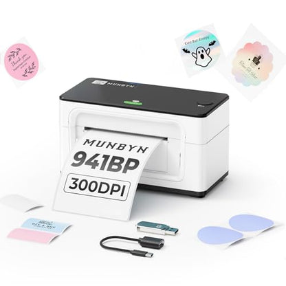 MUNBYN Bluetooth Thermal Label Printer 941BP, 300DPI Wireless 4x6 Shipping - color: White