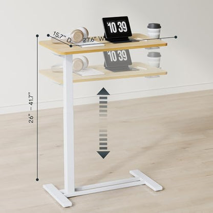 FLEXISPOT H7 28" Pneumatic Height-Adjustable Overbed Table with Wheels - color: Maple, size: Small